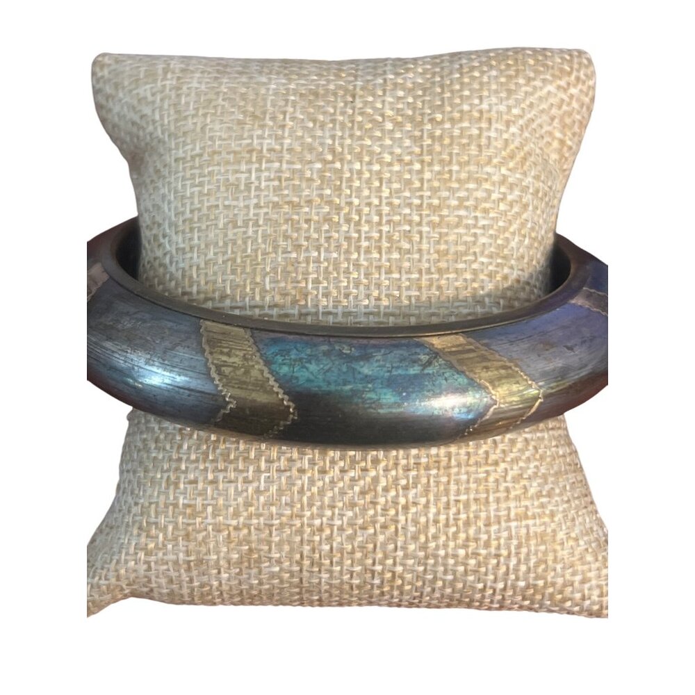 Vintage Carol for Eva Graham Brass Bangle Bracelet 2 Tone India Estate 8"